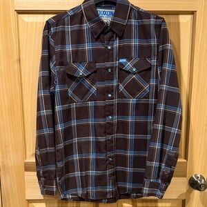 DIXXON Men's Casual Blue and Brown Checkered Shirt